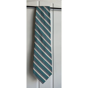 Brooks Brothers Green with White Striped Designer Tie Silk/Cotton Necktie